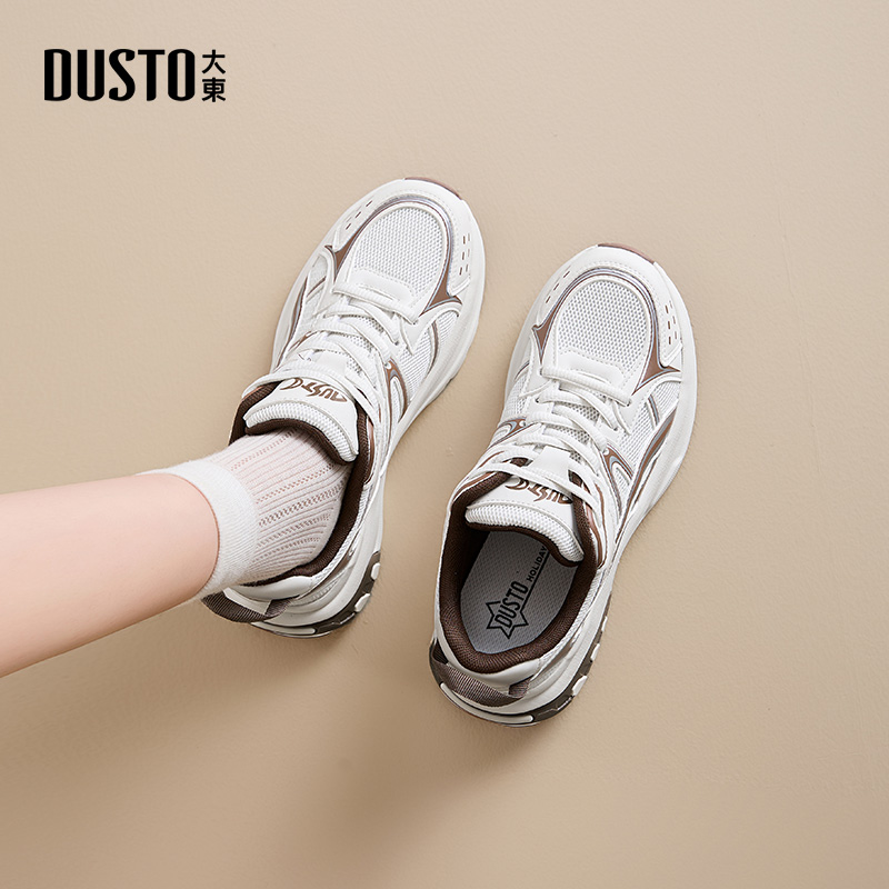 大东老爹鞋女鞋2025新款春秋季厚底网面银色舒适休闲运动鞋1310Z