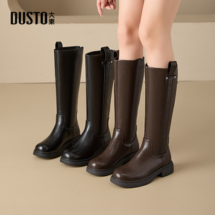 休闲粗跟中跟后拉链圆头0192Z 大东骑士靴女鞋 2025冬季 新款 时尚