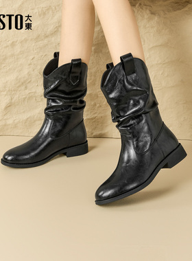 大东dd短靴女2025冬季新款女靴堆堆靴美拉德加绒尖头骑士马丁靴女