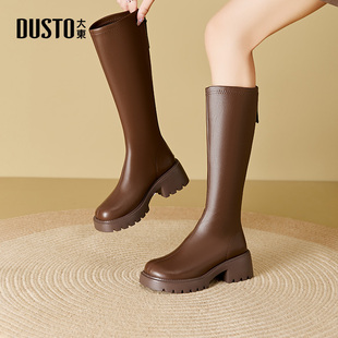 时尚 新款 后拉链粗跟高跟圆头D0123 2025冬季 大东长筒靴女鞋