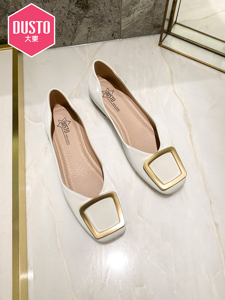 Dadong 2021 spring new small fragrance style low heel inner heightened square buckle gentle shoes flat shoes shallow mouth single shoes women's shoes