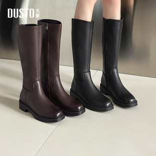 粗跟侧拉链方头长筒靴D0166A 新款 大东骑士靴女鞋 2025冬季