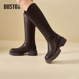 大东dd长筒靴子女2025新款 骑士靴厚底高筒靴复古百搭女靴子 秋冬季