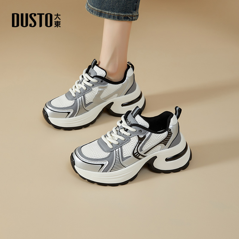 大东老爹鞋女鞋2025秋季新款平底高跟系带圆头材质拼贴Q0331