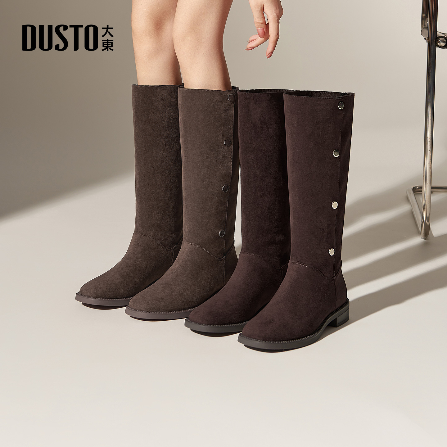 骑士靴时尚休闲优雅粗跟中跟按扣