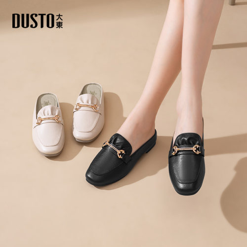 大东穆勒鞋女鞋2025夏新款舒适内增高方头低跟套脚外穿半拖X0205