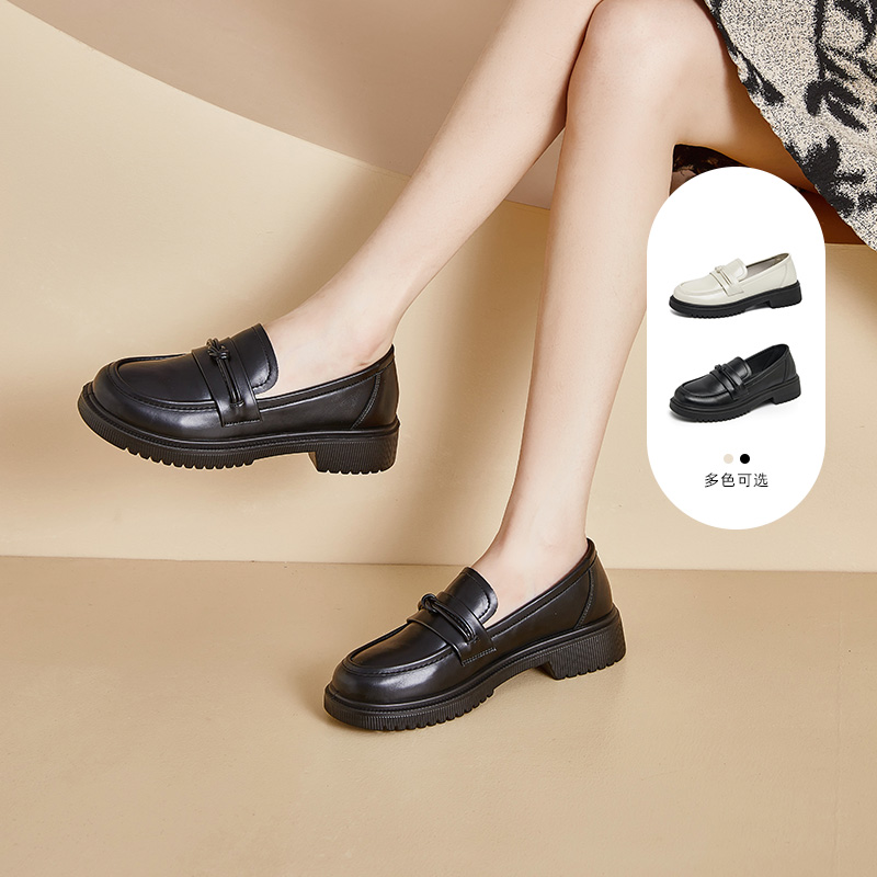 大东简约风中跟粗跟乐福鞋