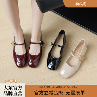 大东玛丽珍鞋女鞋2026秋季时尚方头漆皮爆款搭配长裙洛丽塔单鞋女