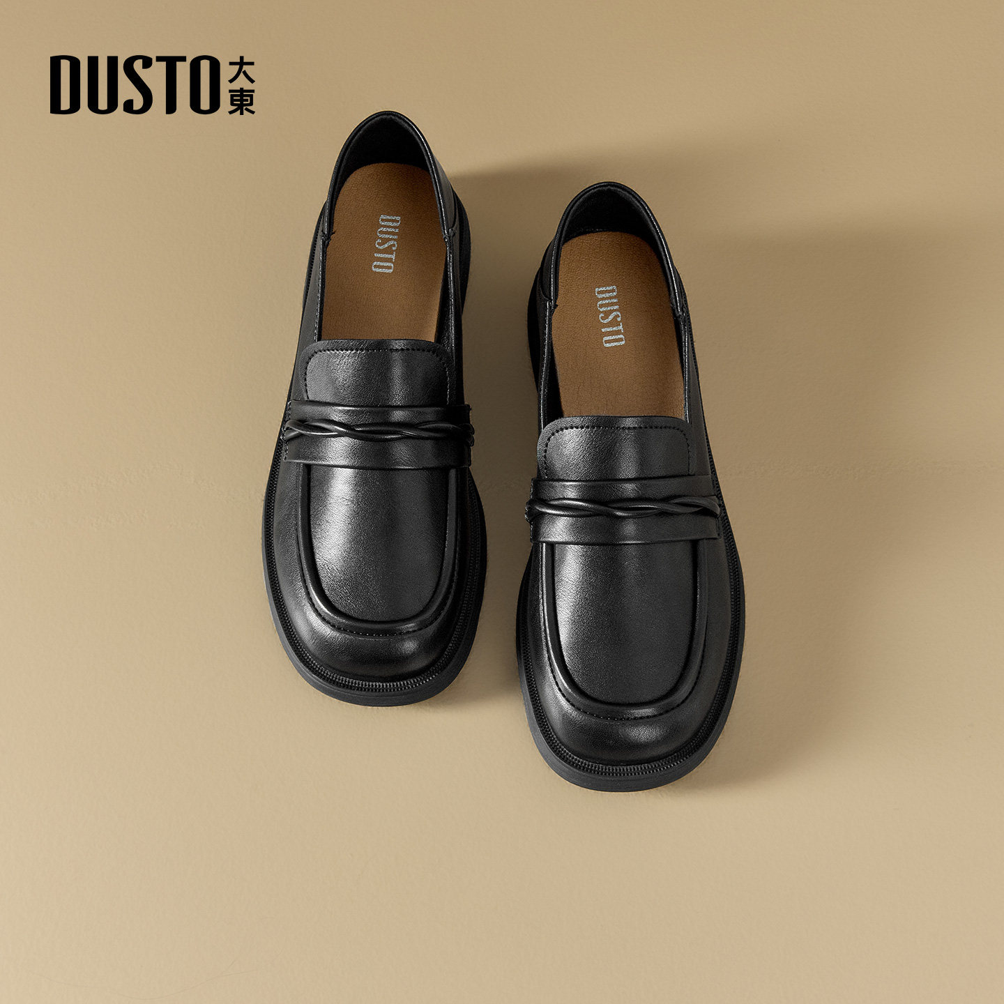 大东dd乐福鞋女2026新款春季女鞋哑光复古小皮鞋英伦风黑色单鞋女