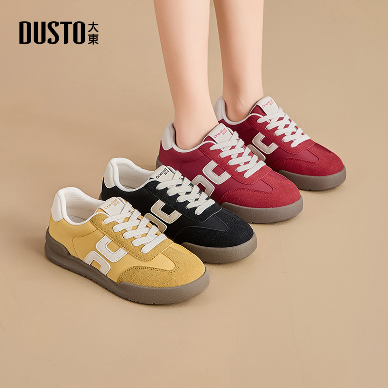 大东德训鞋女鞋2025秋季新款休闲平底低跟系带圆头拼色Q7732