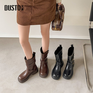 大东dd西部牛仔靴女秋季2025新款女鞋草原骑士靴美拉德棕色短靴子