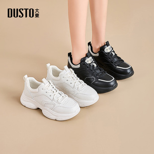 大东老爹鞋女鞋2026春季新款平底高跟系带圆头材质拼贴Q0328