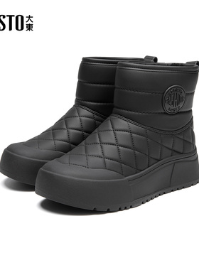 大东S雪地靴2025年冬季女鞋新款平底中跟圆头套筒电绣3777H