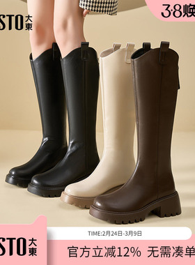 大东dd秋冬长筒靴女2025冬季新款粗跟高筒靴美拉德厚底骑士靴女靴