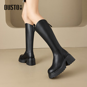 大东骑士靴女鞋 休闲后拉链高跟粗跟圆头D1123 时尚 2025冬季 新款