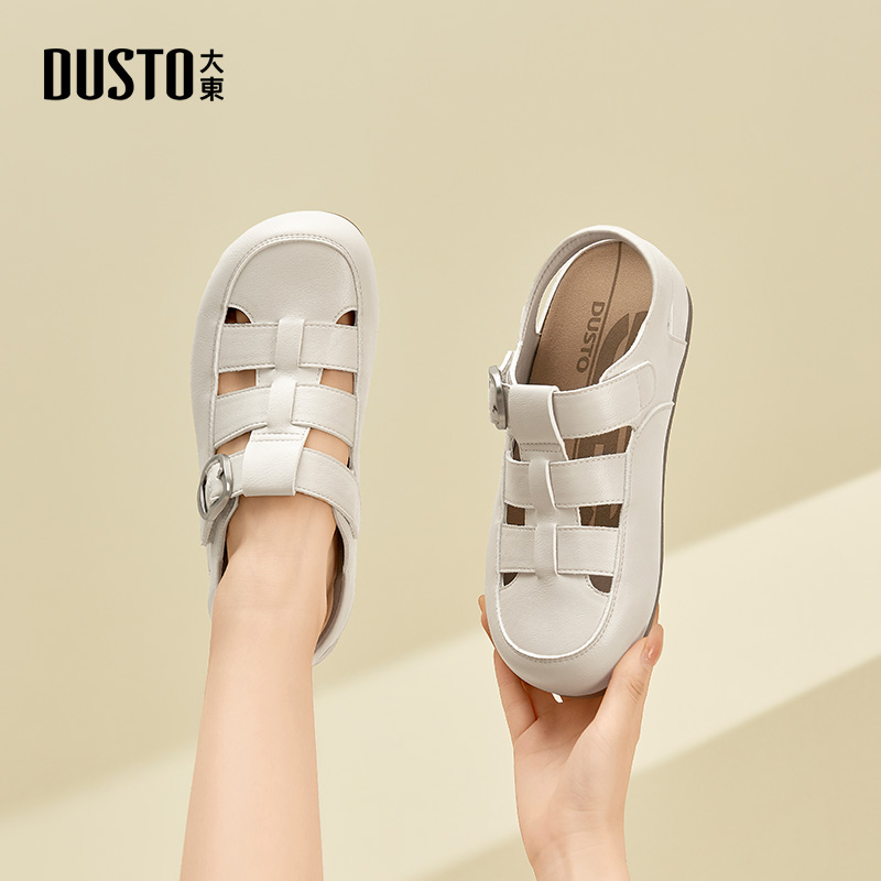 大东后空单鞋女鞋2026春季新款平底低跟魔术贴圆头结构变化0103