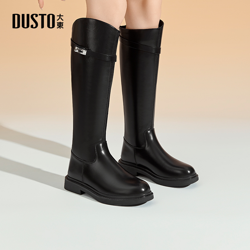 大东骑士靴英伦圆头粗跟