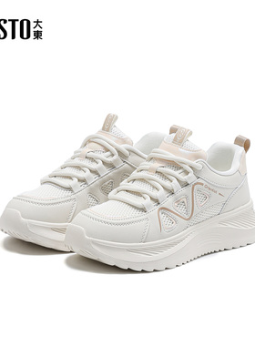 大东S阿甘鞋2026年春季女鞋新款平底低跟圆头系带色彩拼贴1378A