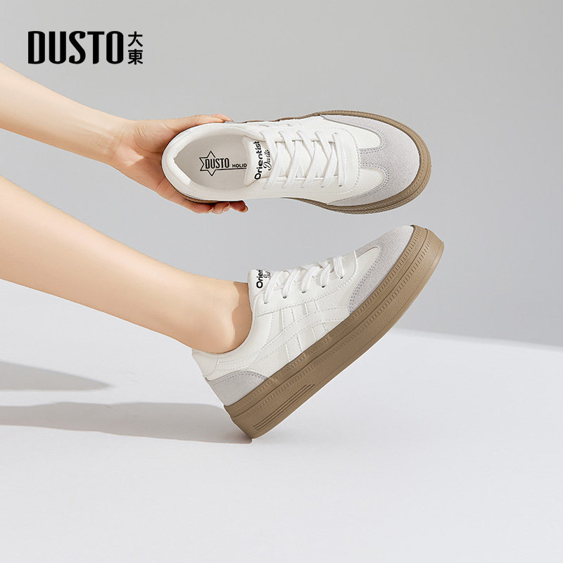 大东德训鞋女鞋2026春新款休闲平底中跟系带圆头拼接小白鞋,女鞋,德训鞋,淘宝优惠券,粉丝福利购,淘宝优惠卷