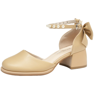 大东中空凉鞋女鞋2025夏季新款甜美时尚方跟中跟一字扣简约0119