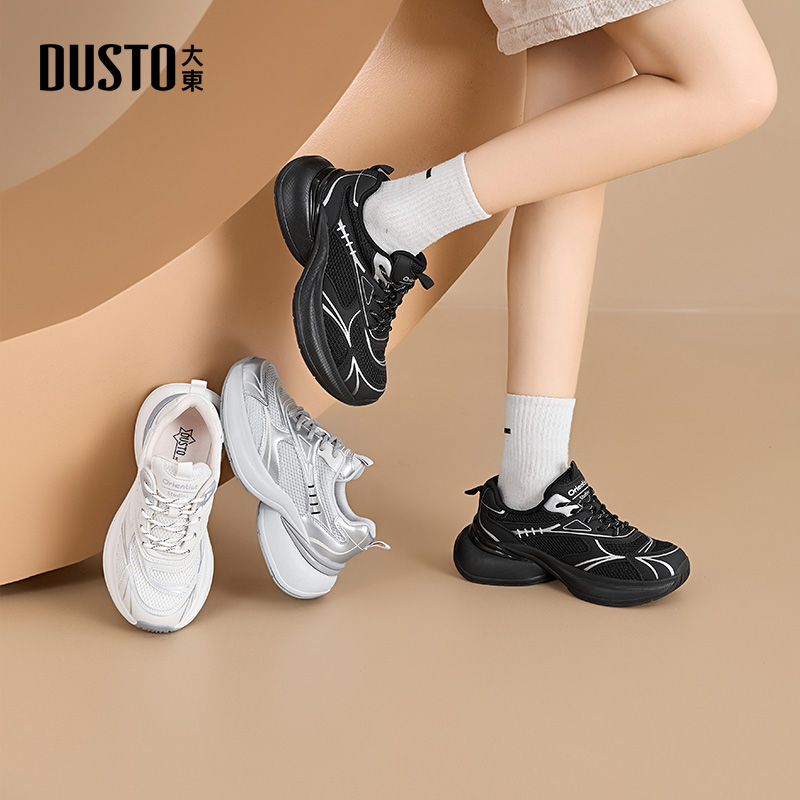 大东老爹鞋女鞋2025秋季新款休闲平底中跟系带圆头材质拼贴Q0371