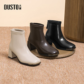 靴女鞋 2025年冬季 新款 大东时装 时尚 粗跟高跟后拉链方头黑色冬靴女