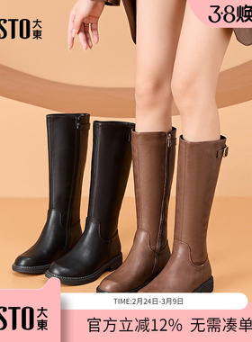 大东dd长筒靴女2025新款复古冬季英伦风骑士靴圆头增高女靴瘦瘦靴