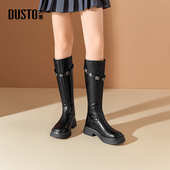 大东骑士靴女鞋 后拉链粗跟中跟圆头D0177 时尚 2025冬季 新款