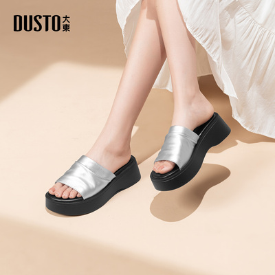 大东时装拖鞋女鞋2026夏季新款平底中跟套脚优雅厚底凉鞋0116Z