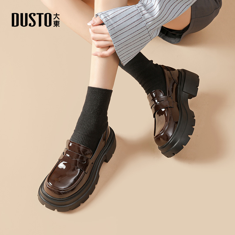 大东dd乐福鞋女2025新款英伦风女鞋女款厚底增高女单鞋粗跟小皮鞋