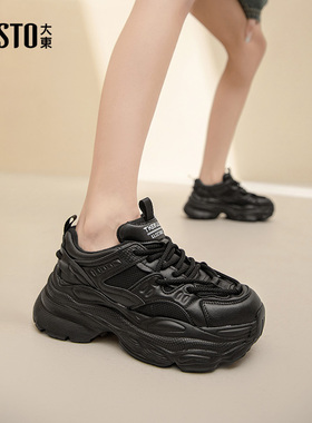 大东老爹鞋女鞋2025冬季新款时尚休闲平底高跟系带圆头简约D1381