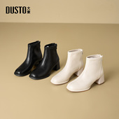 新款 2025年冬季 简约粗跟高跟后拉链女士短筒靴 靴女鞋 大东时装