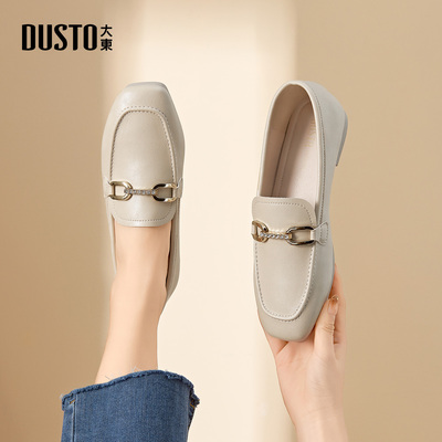 大东乐福鞋女鞋2026新款春优雅平底低跟方头小皮鞋通勤鞋0242