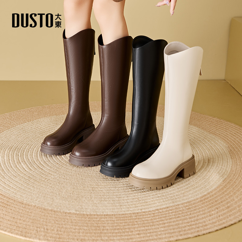 大东dd厚底长筒骑士靴女2025冬季新款女靴百搭增高长靴高筒靴子女