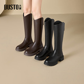 女鞋 大东骑士靴2025年冬季 新款 简约粗跟中跟后拉链圆头002247E