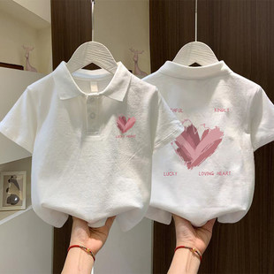 100%纯棉女童polo衫翻领短袖儿童上衣2026夏季白色女宝洋气T恤ins