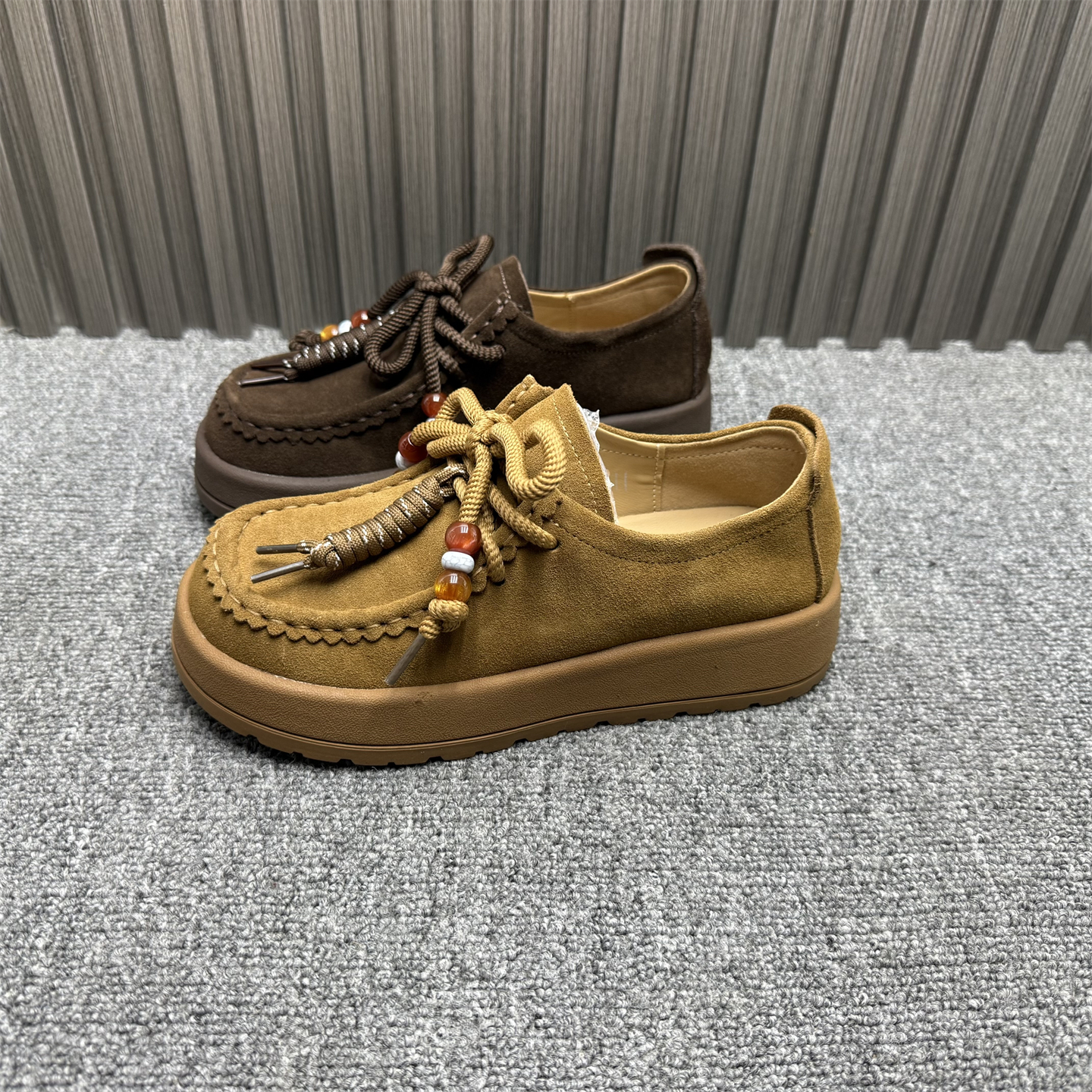 处理厚底真皮复古勃肯鞋