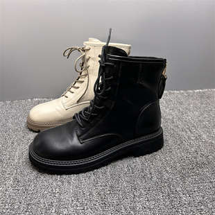 品牌处理马丁靴女秋冬新款 英伦风百搭软皮软底显瘦炸街加绒小短靴