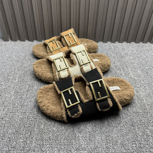 撤柜处理真皮毛毛勃肯拖鞋女2025年冬季外穿双扣带平底保暖懒人鞋