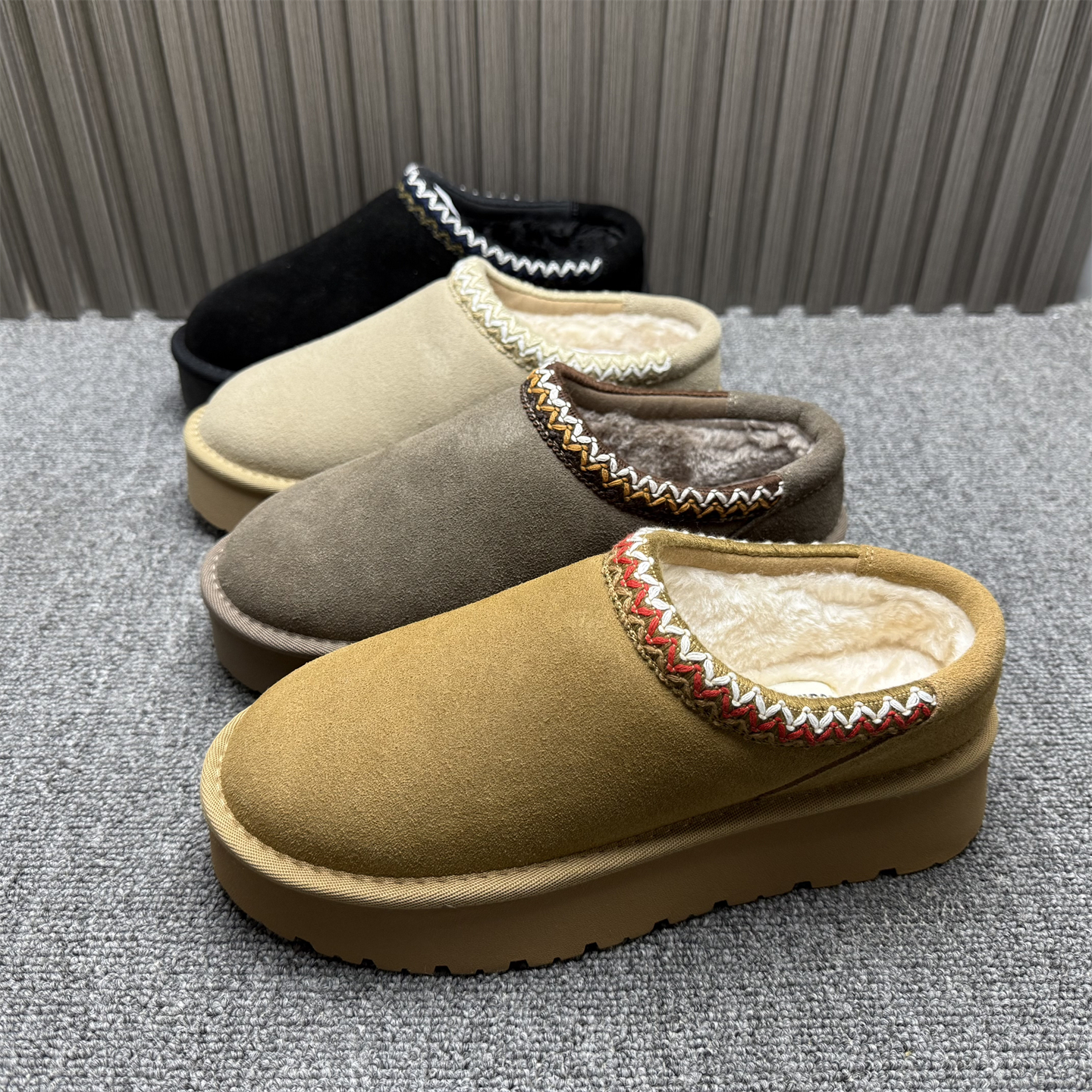 真皮男女同款加绒保暖半拖鞋