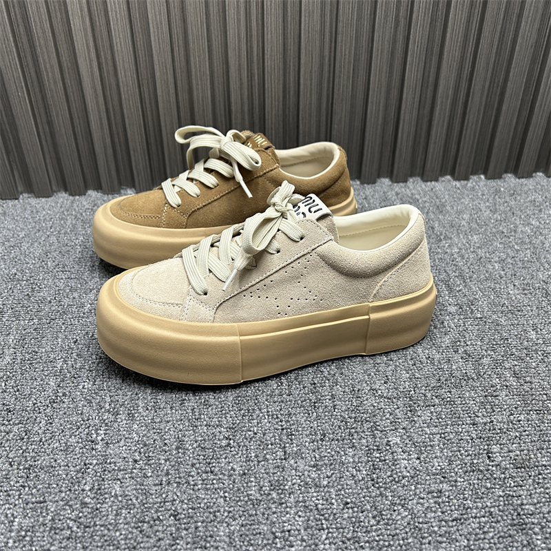 真皮厚底复古德训板鞋女