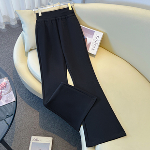 黑色高腰微喇裤 秋冬款 女松紧腰 百搭喇叭裤 拉夏贝尔显瘦垂感休闲裤