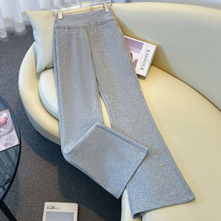 女百搭喇叭裤 灰色高腰微喇裤 秋冬款 拉夏贝尔松紧腰显瘦垂感休闲裤
