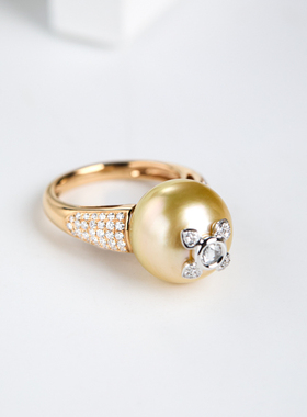 现货【简约休闲23】时髦奢意 南洋金珍珠戒指 金色 异形 13-14mm