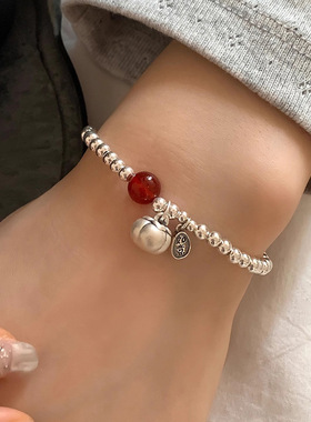 柿柿如意手链通体S925纯银红玛瑙