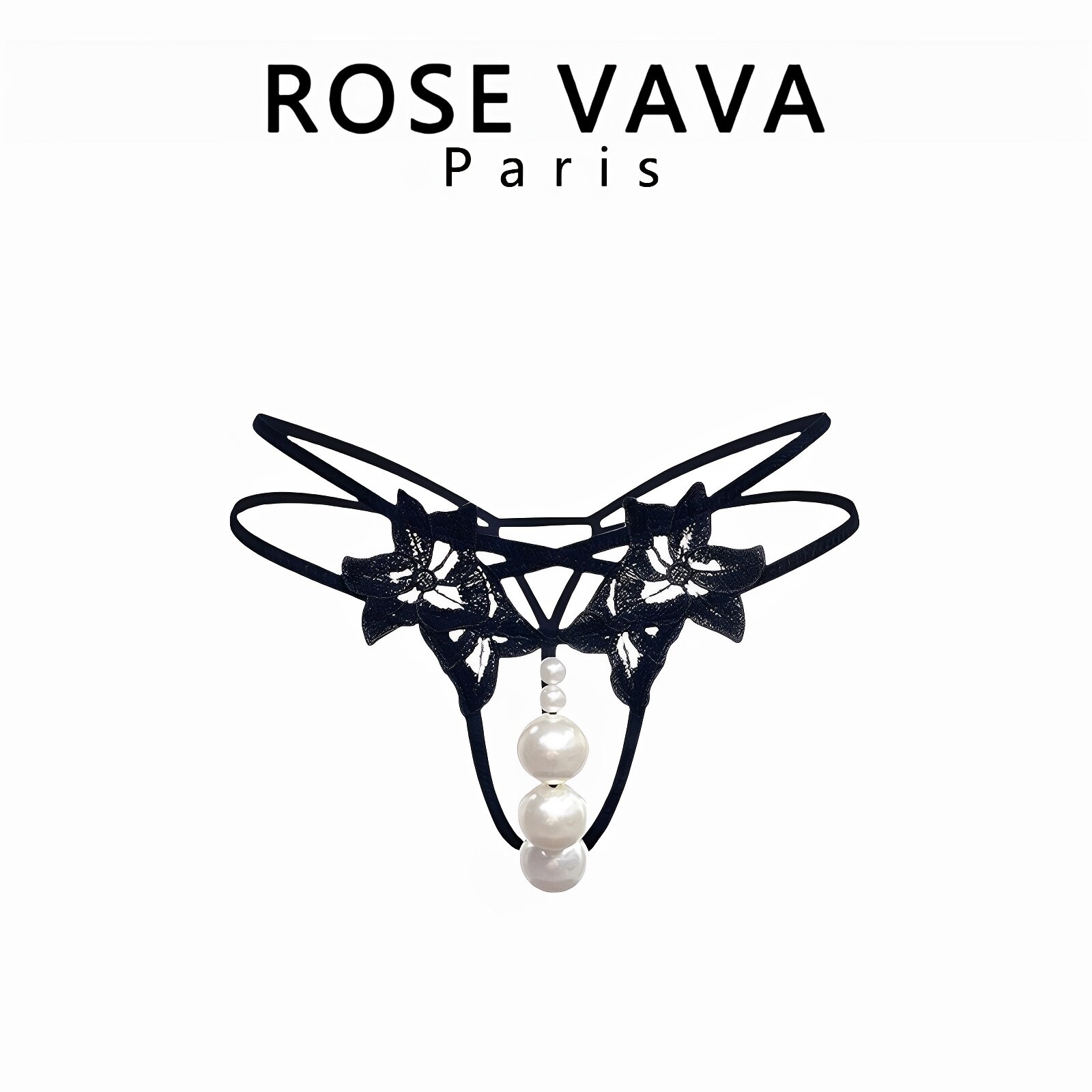 ROSE VAVA性感2025新款珍珠女内裤蕾丝花时尚丁字裤甜美风