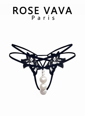 ROSE VAVA性感2025新款珍珠女内裤蕾丝花时尚丁字裤甜美风