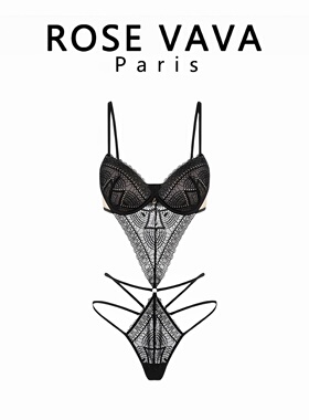 ROSE VAVA 性感睡衣女纯欲风黑色蕾丝吊带内衣连体衣家居服