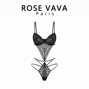 ROSE VAVA 性感睡衣女纯欲风黑色蕾丝吊带内衣连体衣家居服