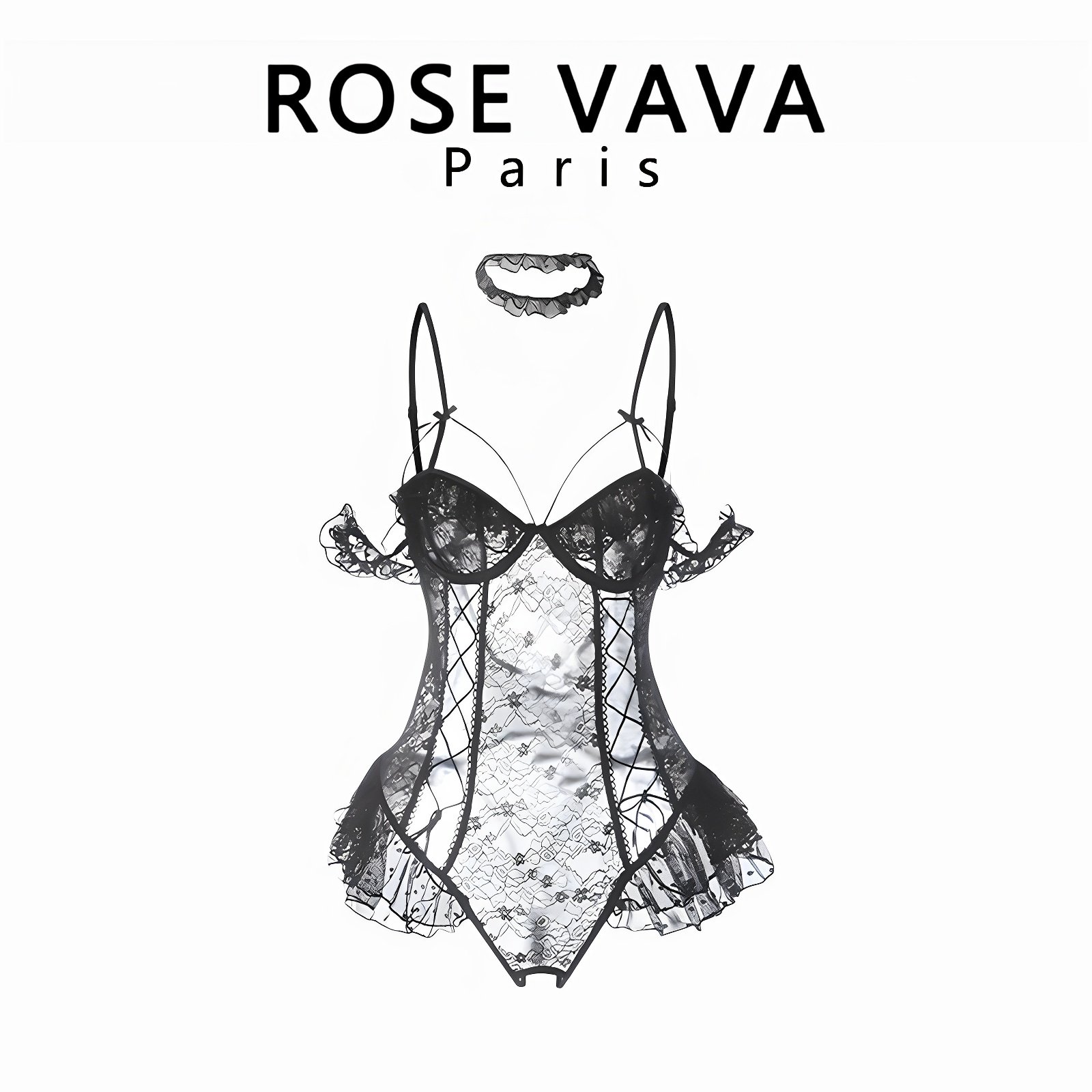 ROSE VAVA 性感修身绑带连体衣套装睡裙家居服睡衣女家居服